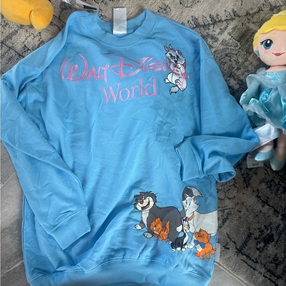 Disney Light Blue Sweatshirt with Cat Characters- Figaro, Marie, Cheshire, etc. - Picture 3 of 3